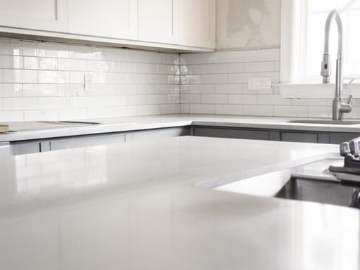 Construction site kitchen area being cleaned with protective equipment and polished surfaces